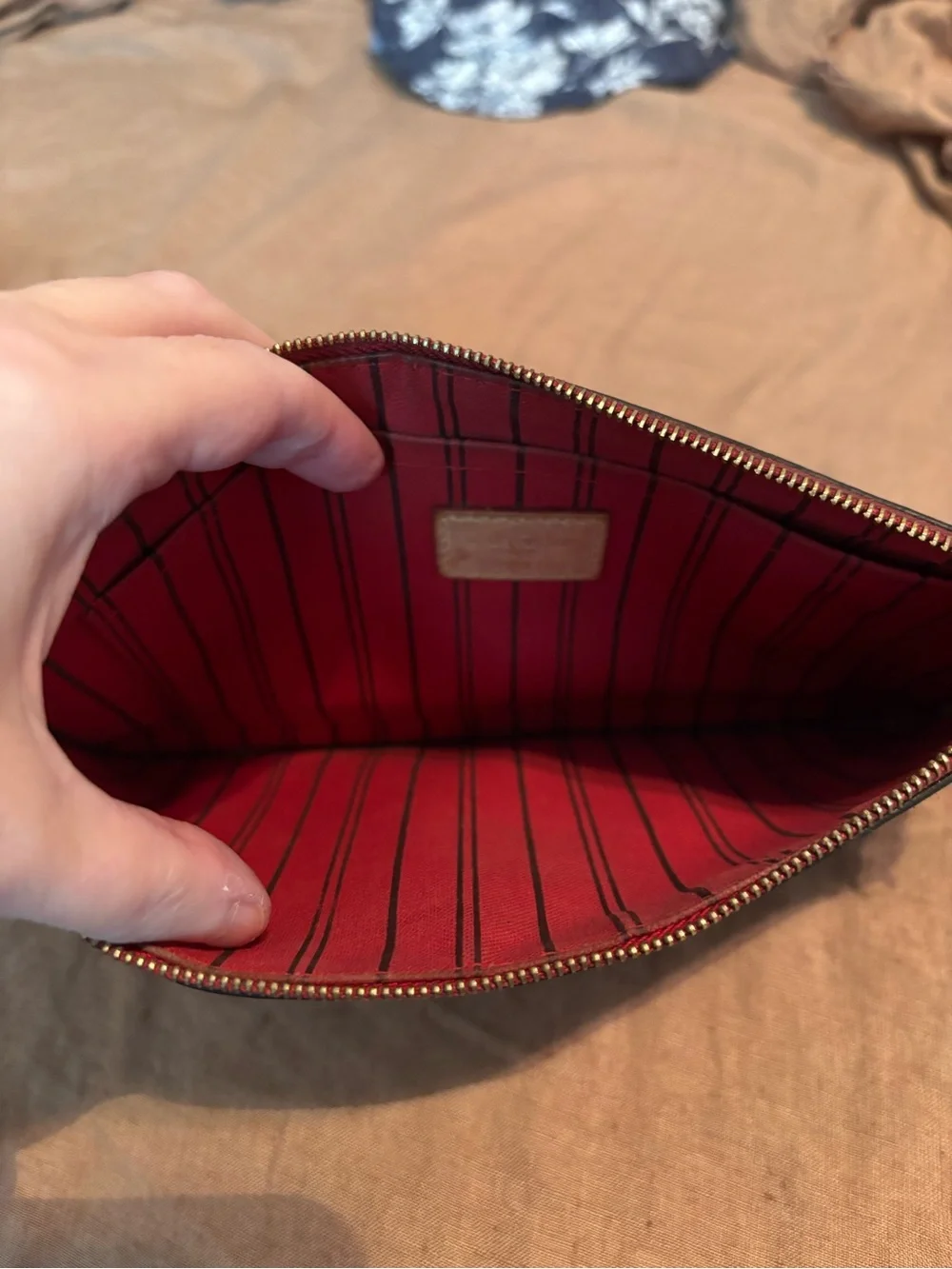 Louis Vuitton Classic Monogram Neverfull Pouch Wristlet - Cerise (Cherry Red)